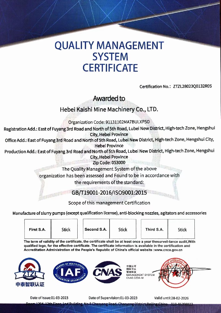 Quality Management System Certificate